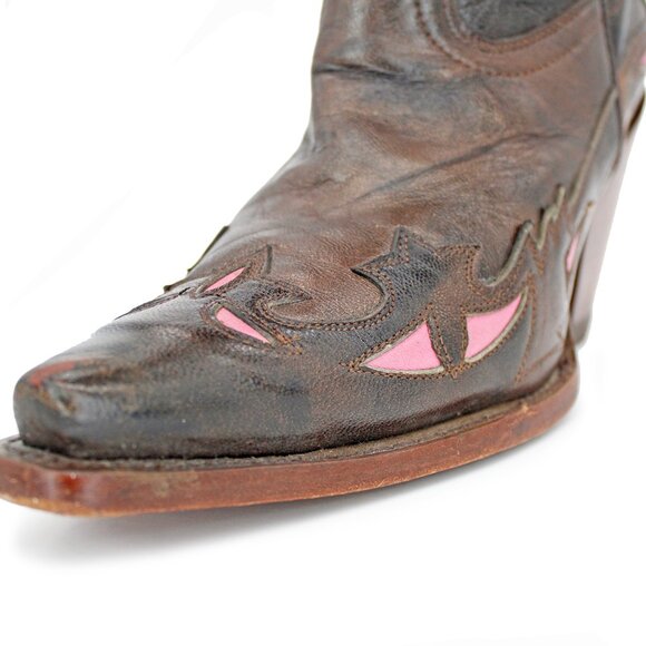 Rudel Tall Leather Inlay Boots Cowboy Cowgirl Snip Toe Boots: Size 6.5 E - Picture 4 of 9